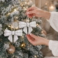 thumbnail image 6 of 2 Pack 3D Pearl Bow Christmas Ornaments, Non‑Woven Fabric Beaded Hanging Bow Decor for Christmas Tree, Wreath, Gift Box & Holiday Home Decor, 6 of 8