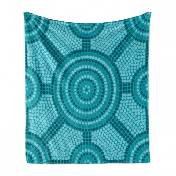 Teal Soft Flannel Fleece Throw Blanket, Abstract Aboriginal Dot Painting Native Prehistoric Cultural Art in Australia, Cozy Plush for Indoor and Outdoor Use, 60" x 80", Teal, by Ambesonne