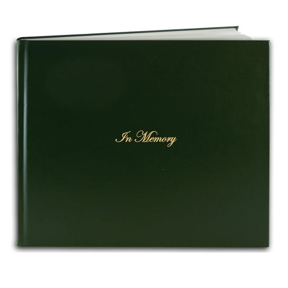 BookFactory Funeral Guest Book in Memory/Imitation Leather Memorial Book/Memorial Guest Book/Funeral Register Books (48 Pages - 8 7/8'' x 7”) Green, Section Sewn Hardbound (LOG-048-MEM-A-LGT7-FX)
