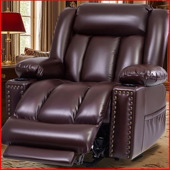 Power Lift Recliner Chair for Elderly with Heating & Vibration Massage, Large Wide Heavy Duty Extended Footrest for Big & Tall, 2 Cup Holders & Side Pockets Faux Leather