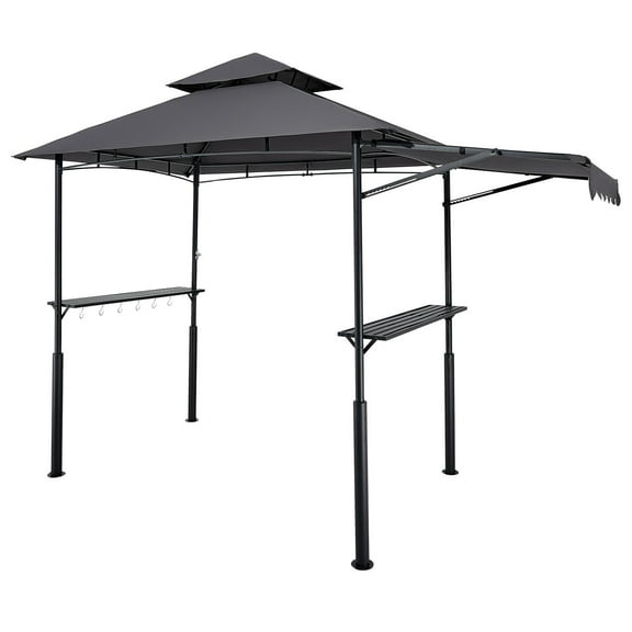 8x5 ft BBQ Grill Gazebo with Double Roof&Awning, Powder-Coated Steel Patio Canopy with Side Shelves, Bottle Opener&Hooks for Outdoor Cooking