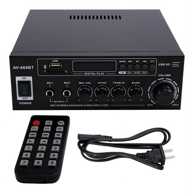 Amplificador de Sonido Bluetooth AV-660BT: Amplificador de Potencia Compatible con Bluetooth, Radio FM, USB, Tarjeta SD y Entradas de Micrófono Duales, ENCHUFE de EE. UU.