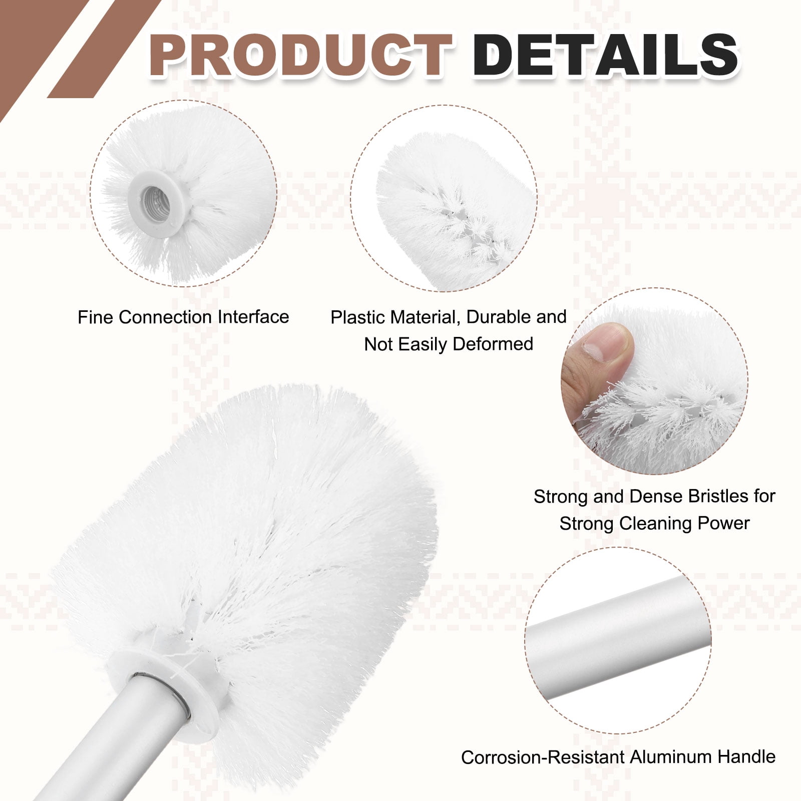 Uxcell 3 Pcs Toilet Brush Set Replacement Head, 9.8 Inch Toilet Brush Refills with Handle, Bathroom Cleaning Tool for Home, White