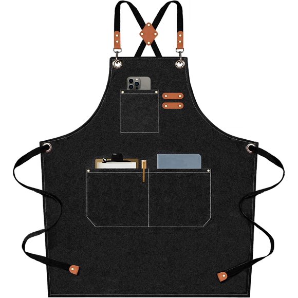 Delantal de lona Apron AFUN Chef para hombre y mujer, color negro
