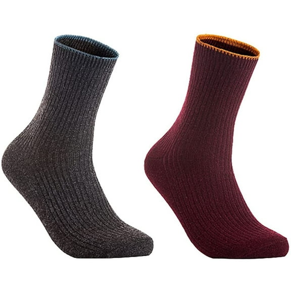 Lian LifeStyle Women's 2 Pairs Cute & Comfortable Wool Crew Socks Size 6-9 HR1612, Color DarkGrey, Wine