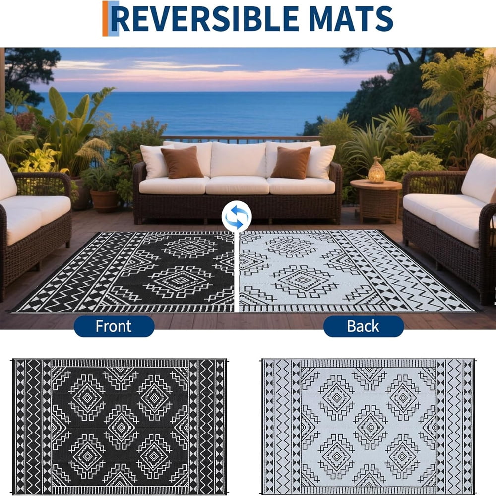 Outdoor Rug for Patio Waterproof 8×10ft/9×12ft/9×18ft Outdoor Reversible Plastic Straw Rug Large RV Mat Outside Camping Carpet for Deck Backyard Balcony Picnic Garden Picnic
