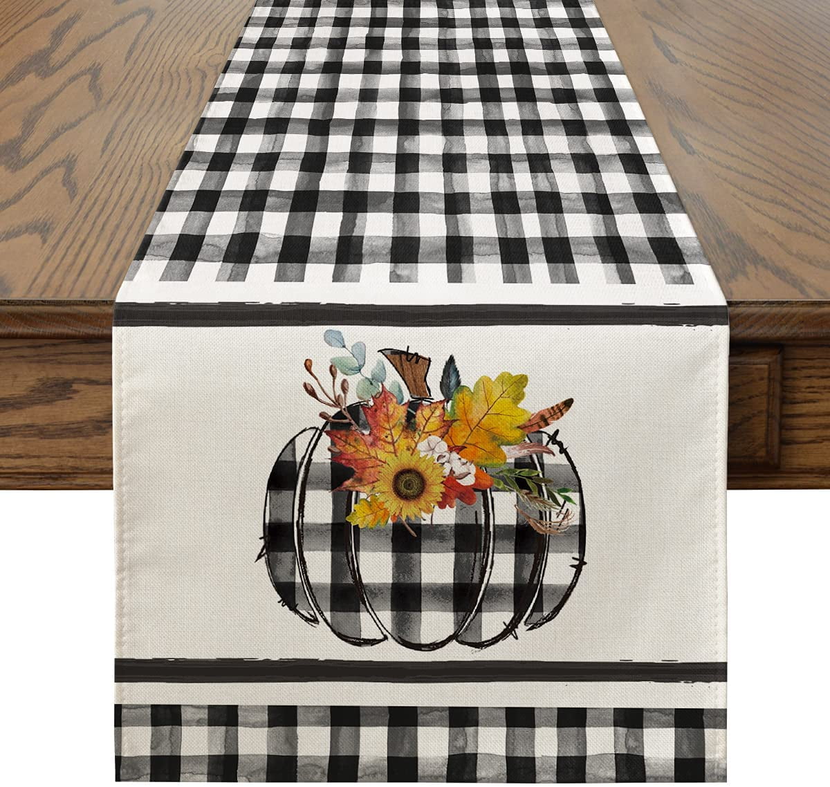 Artoid Mode Buffalo Plaid Flower Truck Table Runner Seasonal Spring Holiday Kitchen Dining Table Runner for Home Party Decor 13 x 72 Inch 
