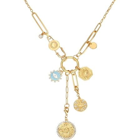 XBage Charm Necklace For Women Gold Evil Eye Sun Moon Flower Coin Pendant Necklace Dainty Paperclip Chain Vintage Luck Amulet Choker Necklaces Celestial Jewelry Gift4729