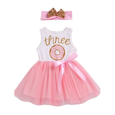 

Yinyinxull Kids Baby Girls 1st 2nd 3rd Birthday Dress Tulle Tutu Dress Headband Outfits Three Sleeveless 3-3.5 Years