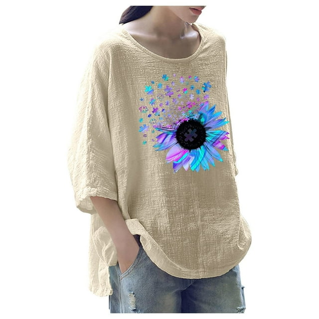 Camisas de lino y algodón para mujer, informal, con botones, sueltas, para la playa, blusa de talla grande Fridja hj1110