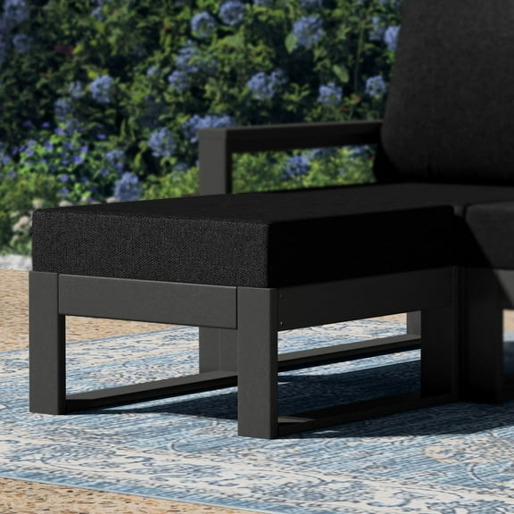 WestinTrends Montara Outdoor HDPE Patio Ottoman with Waterproof Olefin Cushions, Gray/Black