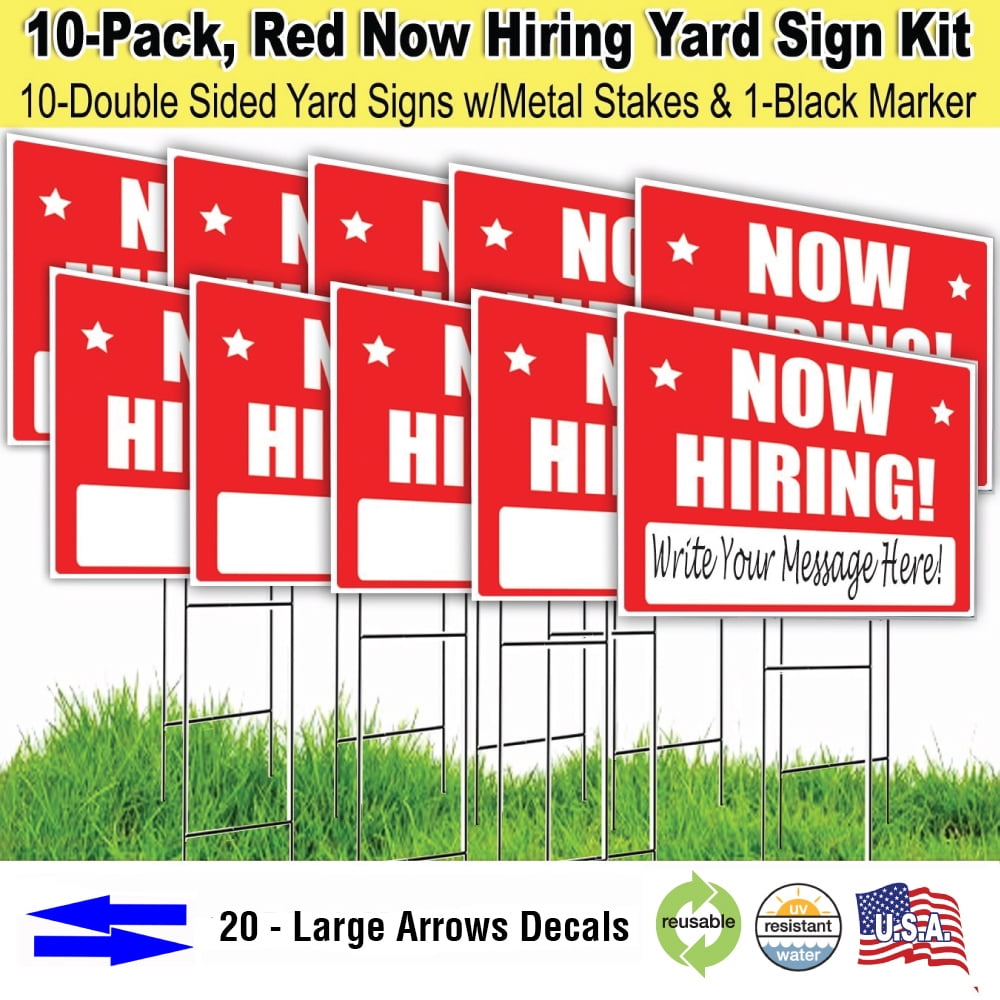 Now Hiring Lawn Sign Kit (18x24) with Arrow Stickers (10)