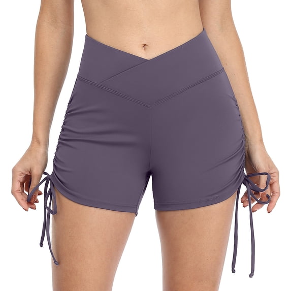 Attraco Women's Yoga Shorts Fitness Side Straps Cycling Pants High Waist V-shaped Leggings