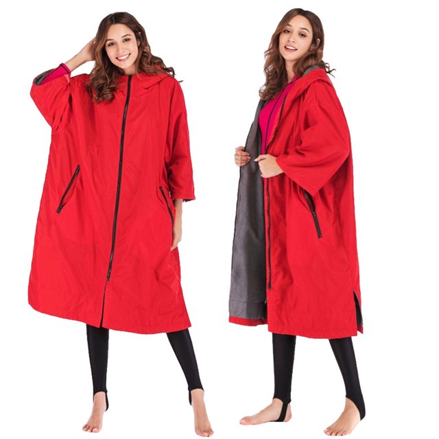 Yuarrent Chaqueta cálida Abrigo Mujer Mantener caliente Absorbente del sudor Traje de secado rápido Manga Toallas grandes Cambio de Traje de baño Rojo+Gris