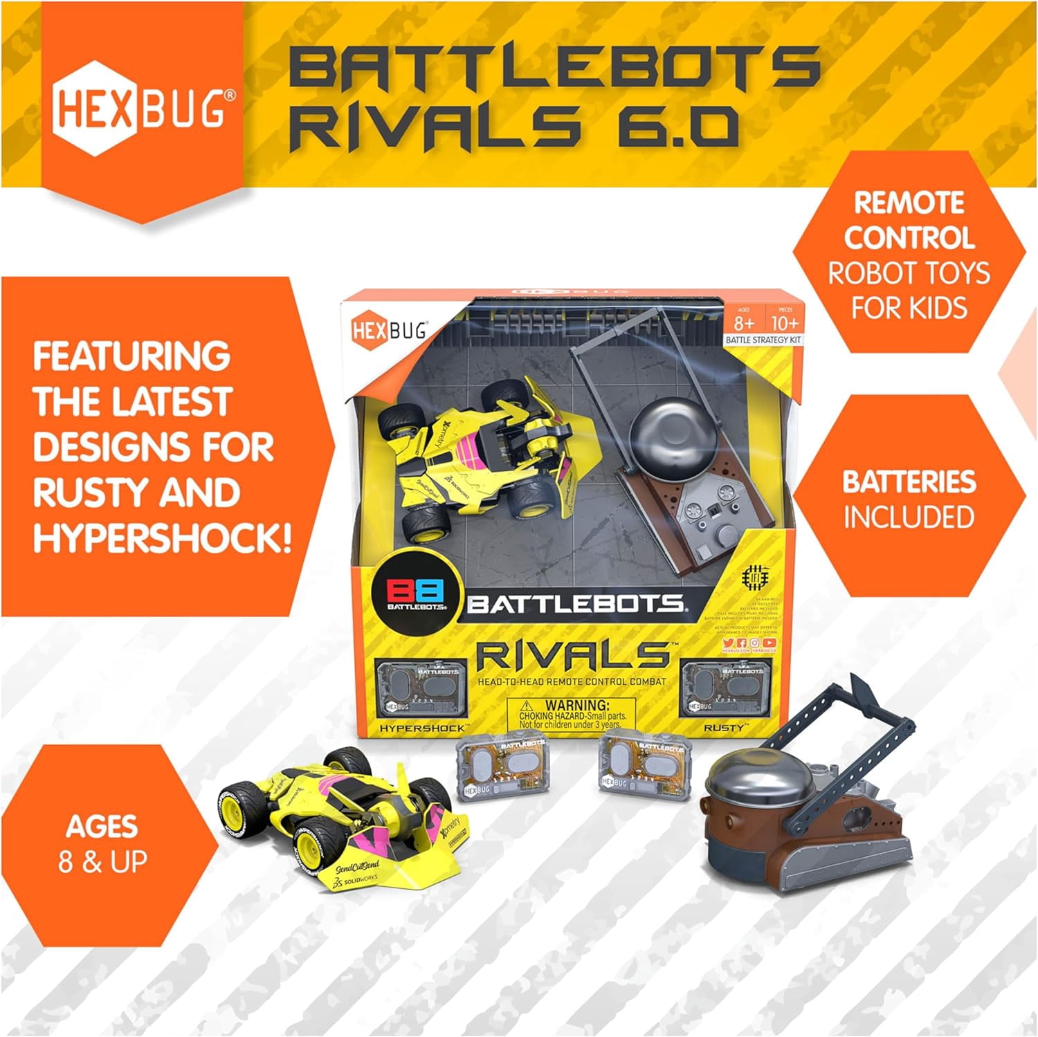 HEXBUG BattleBots Rivals 6.0 Rusty and Hypershock, Remote Control Robot