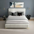 thumbnail image 4 of Valery Queen Size Cream Boucle Platform Bed - No Box Spring Needed, Compact Ship, 4 of 10