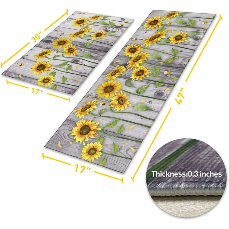  Sunflowers and Bee Anti Fatigue Kitchen Rug Set 2 Pieces  Cushioned Kitchen Floor Mats Comfort Soft Standing Doormat, Non Slip Rugs  and Runner Farm Wood Plank : Home & Kitchen