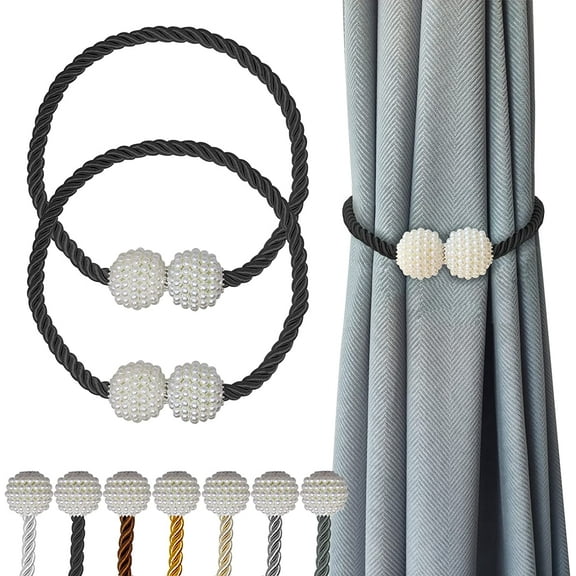 Magnetic Curtain Tiebacks Black 2pcs, Curtain Tiebacks Buckles Holdbacks Holders Hooks Clip for Home Bedroom Office Decorative Curtain