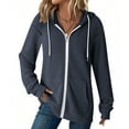 thumbnail image 2 of Ecqkame Women's Waffle Hoodies Lightweight Zip Up Long Sleeve Hooded Casual Jacket Solid Color Comfortable Sweatshirts Navy M, 2 of 9