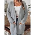 thumbnail image 5 of Open Front Women Casual Fall Sweater Long Sleeve with Pockets Sweater Cardigan Gray S, 5 of 9