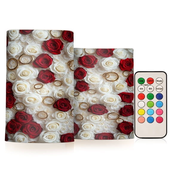 BZSMCE Flameless Candles LED Lights Red and White Roses Rings Creativity Battery Candles