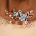 thumbnail image 2 of Bridal Hair Combs, 5PCS Wedding Hair Comb Set Crystal Flower Hair Clips Bride Bridesmaid Hair Sides Comb Rhinestone Barrettes, Pearl Flower Hair Pins Hair Accessories for Women Girls (Light Blue), 2 of 4