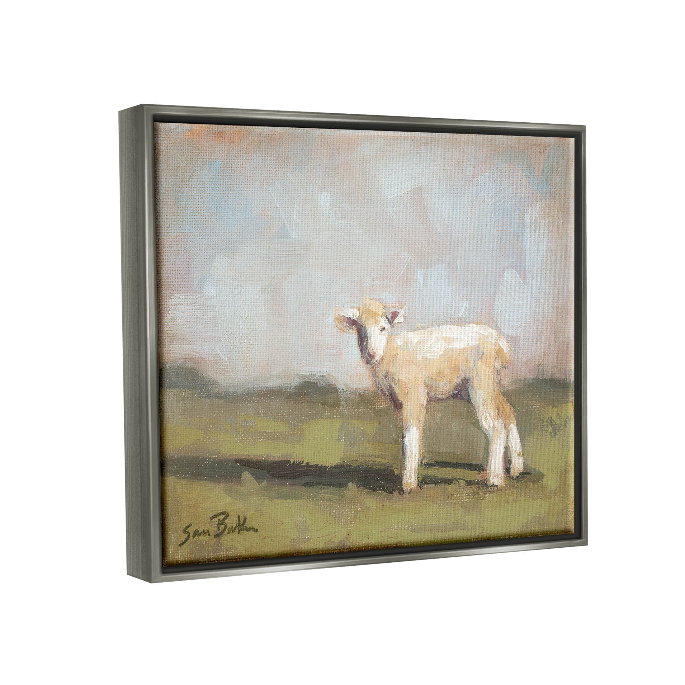 Baby Lamb Farmland Animal Animals & Insects Painting Luster Gray Framed Art Print Wall Art