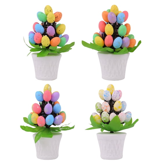 HaCpiu 4Pcs Easter Desk Ornament, 6.7" Multicolor Easter Eggs Tree Table Decor, Easter Decoration for Office Desk, Kitchen Counter & Spring Home Decor