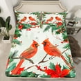 thumbnail image 2 of Manfei Christmas Cardinal Bird Bed Sheets,Merry Xmas King Sheets,Rustic Red Berry Leaf Sheet Set For Girl Teens,Breathable Home Decor,4 Pieces, 2 of 7