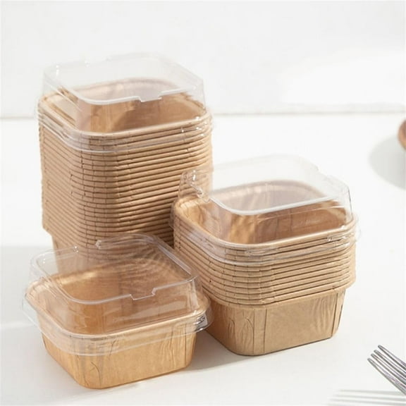 Tutuviw 20Pcs Paper Disposable Ice Cream Cups with Lids,Muffin Cake Baking Cup Mini Pudding Cups Cake Pans,Disposable Dessert Yogurt Parfait Containers for Strawberry Cake,3.4x2.6x2in,Brown
