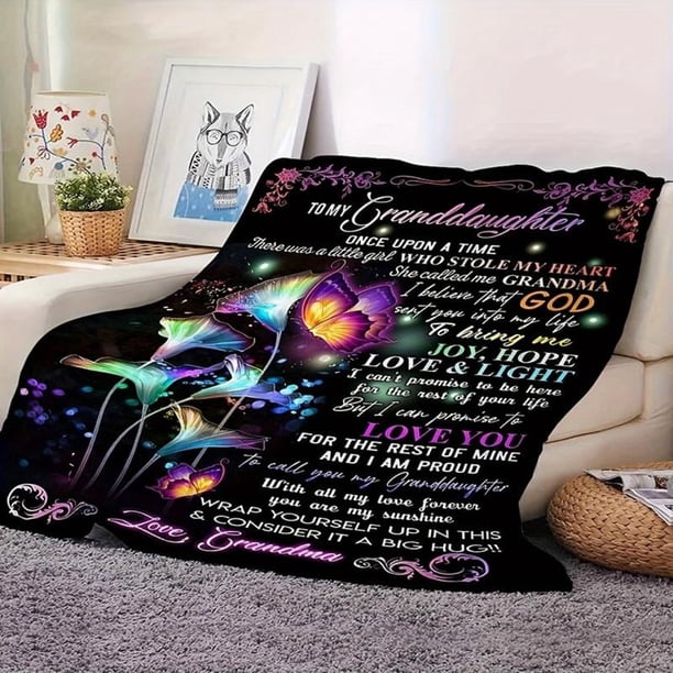 Manta con letras para mi nieta, manta de franela súper suave, diseño de mariposas y flores de ensueño, regalo para nieta, sofá, dormitorio, manta de regalo de la abuela, manta de franela con