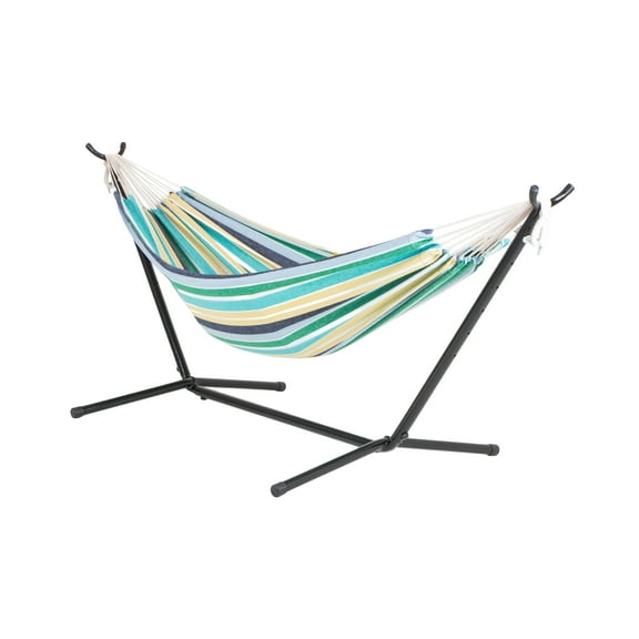 Bliss Hammocks Double Hammock w/ Space Saving 9ft. Stand & Premium Carry Bag - Country Club Stripe, 78" L x 60" W