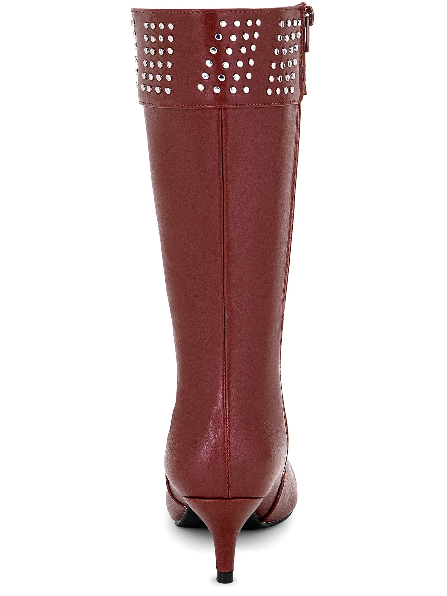 DARING DIVA Women's Stylish Pointed Toe Kitten Heel Knee High Boots Burgundy 9