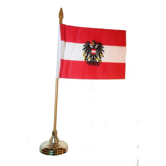 AUSTRIA EAGLE 4 X 6 INCH COUNTRY STICK FLAG WITH GOLD STAND