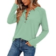 thumbnail image 4 of Women's Long Sleeve Shirts 2026 Spring Fashion Dressy Casual Tops Trendy Henley Blouses Cute Work Outfits Clothes, Mint Green, S, 4 of 5