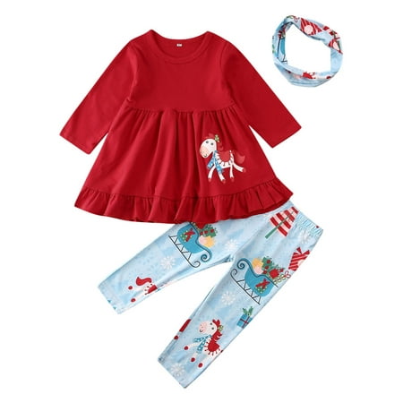 

Lazybaby Infant Toddler Girls Clothing Set Round Neck Top + Elastic Long Trousers + Bow Hairband