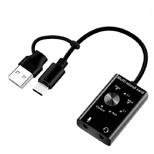 Adaptador de micrófono estéreo USB 2.0 tipo C con Tarjeta de sonido múltiple shaofei color negro