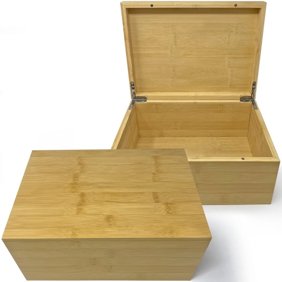 Large Bamboo Wood Box with Hinged Lid - Wooden Keepsake Box - 11" x 8" x 4.75", Memory Box for Keepsakes