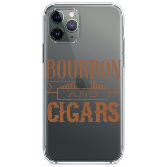 DistinctInk Clear Shockproof Hybrid Case for iPhone 11 (6.1" Screen) - TPU Bumper Acrylic Back Tempered Glass Screen Protector - Bourbon and Cigars