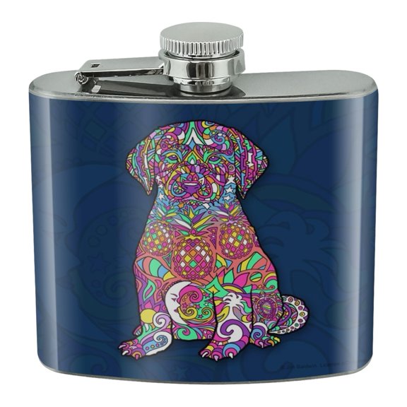 Mosaic Lab Labrador Puppy Dog Stainless Steel 5oz Hip Drink Kidney Flask