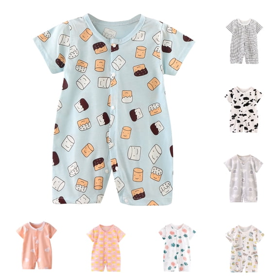 Einccm Baby Unisex Cotton Romper - Summer Onesie Jumpsuit with Cute Cartoon Prints and Easy Snap Buttons - Comfortable born Climbing Clothes for Infants 0-12 Months