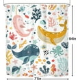 thumbnail image 5 of Kids Whale Shower Curtain Bathroom Set 71Wx84H Inches Extra Long Funny Cute Cartoon Fish Ocean Sealife Underwater Coral Starfish Bath Accessories for Girls Art Home Decor Fabric 12 Pack Hooks, 5 of 6