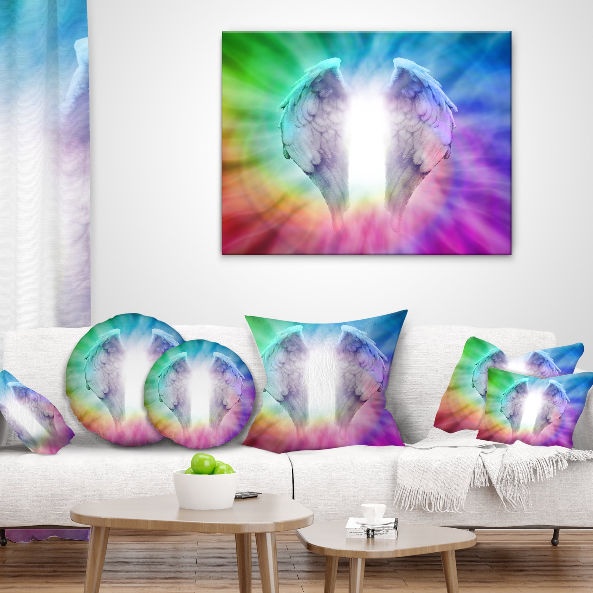 Designart Angel Wings on Rainbow Background - Abstract Throw Pillow - 12x20