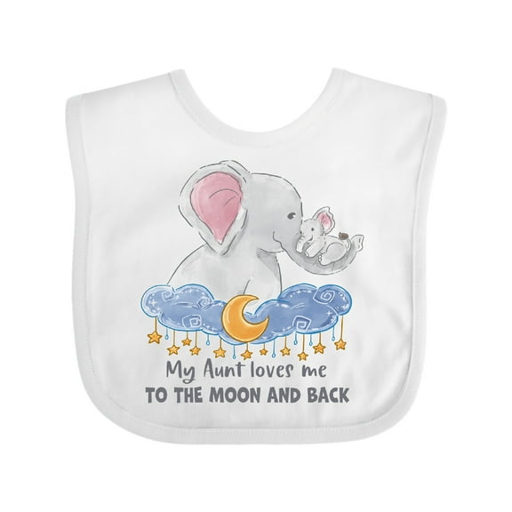 Inktastic My Aunt Loves Me to the Moon and Back Elephant Family Boys or Girls Baby Bib