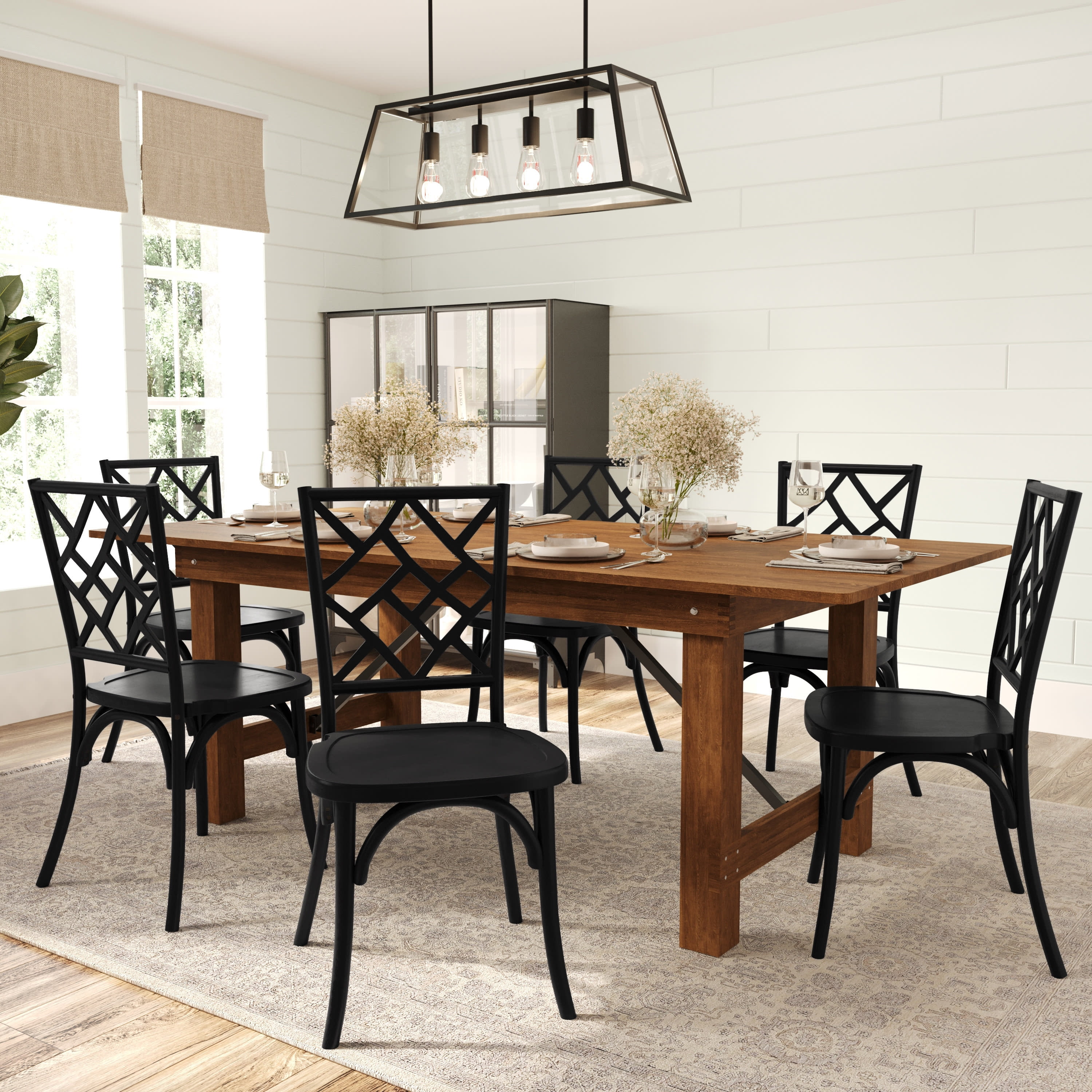 Merrick Lane Solid Wood Dining Chair with Stackable Design, Ornate Seat Back Accenting, and Elegant Finish in Black