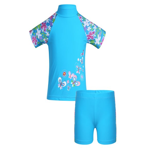 YiZYiF Girls Two Piece Tankini Floral Printed Swimsuit Short Sleeves Tops with Bottoms Swimwear,Sizes 3-12