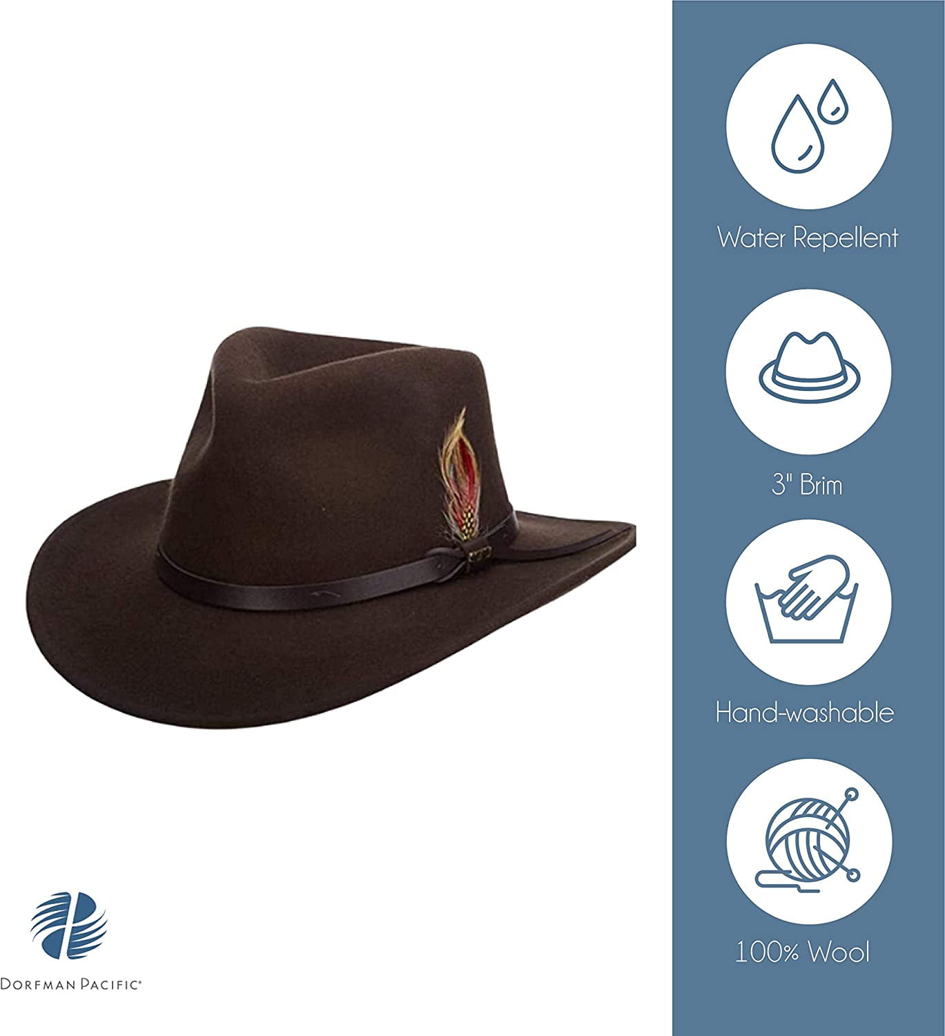 Scala Classico Men's Crushable Felt Outback Hat, Chocolate, Medium 