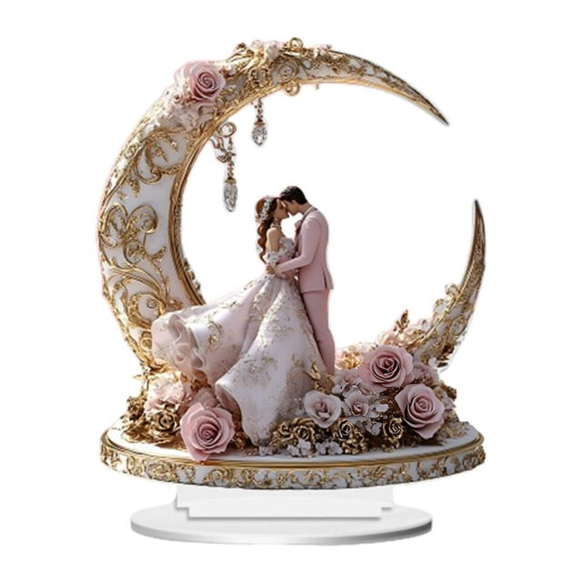 2d Moon recién casados de acrílico decoración de la mesa de arte de la placa decorativa del escritorio del dormitorio decoración del hogar