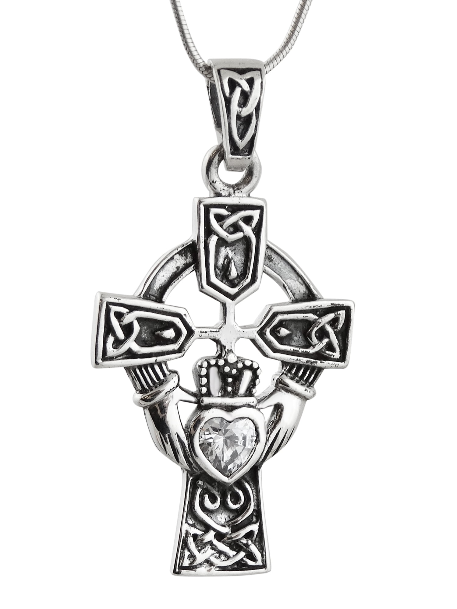 Cashs Ireland Connemara Marble Sterling Silver Claddagh Cross Pendant  Necklace | Cashs Ireland