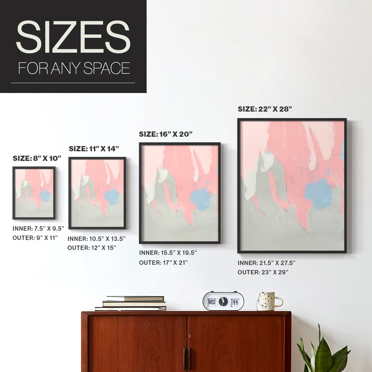 Blushing Abstract I Framed Print in Black Solid Wood Framed Print No Nail Hanging